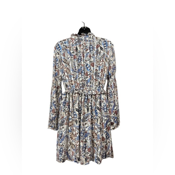 NWOT, ZARA, Dress With Print And Ruffles, Small, White, Blue, Tan - Picture 8 of 12